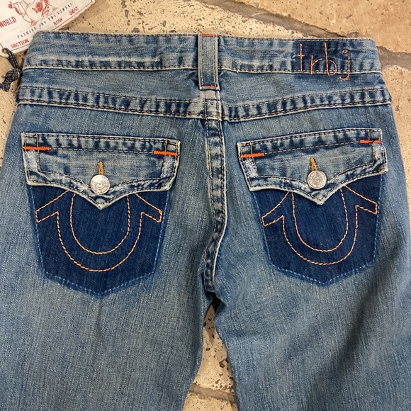 Nwt True Religion flare wide leg vintage jeans flower size 27 frayed hem - Picture 8 of 8